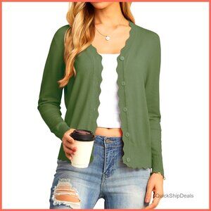 Long Sleeve V-Neck Button Down Cardigan Knit Shrugs Sweater